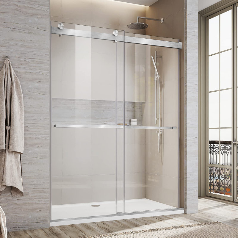 Porte de douche coulissante double sans cadre l 58 "- 60" x H 72 ", Argent