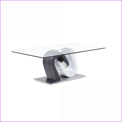 Table basse en verre transparent avec base piédestal bicolore, facile à nettoyer pour le salon
