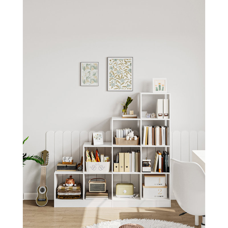 Bookcase, 6 Cube/10 Cube Storage Unit, Cube Bookcase Storage Organiser, White Wide Wooden Book Shelf for Living Room, Home Office, Bedroom, Study, White