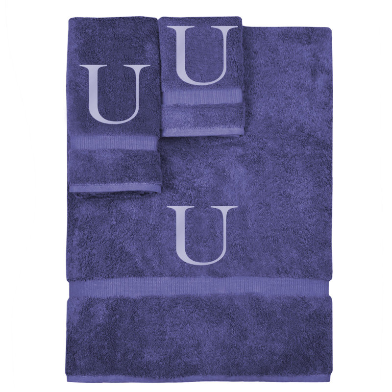 Ensemble de serviettes monogrammées - ensemble de 3 - lettre-bloc, U, Marine / Argent