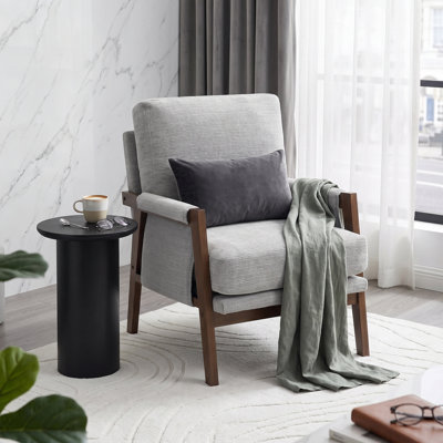 High Back Mid-Century Modern Accent Armchair with Solid Wood Frame and Plush Cushions for Living Room