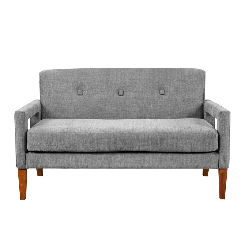 Mobilier de salon moderne en chenille gris avec rembourrage en mousse, coussins réversibles et pieds en bois massif avec cadre en noyer et finition facile à assembler