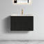 Meuble-lavabo moderne 24 po - Chêne noir brossé rayé, lavabo blanc brillant