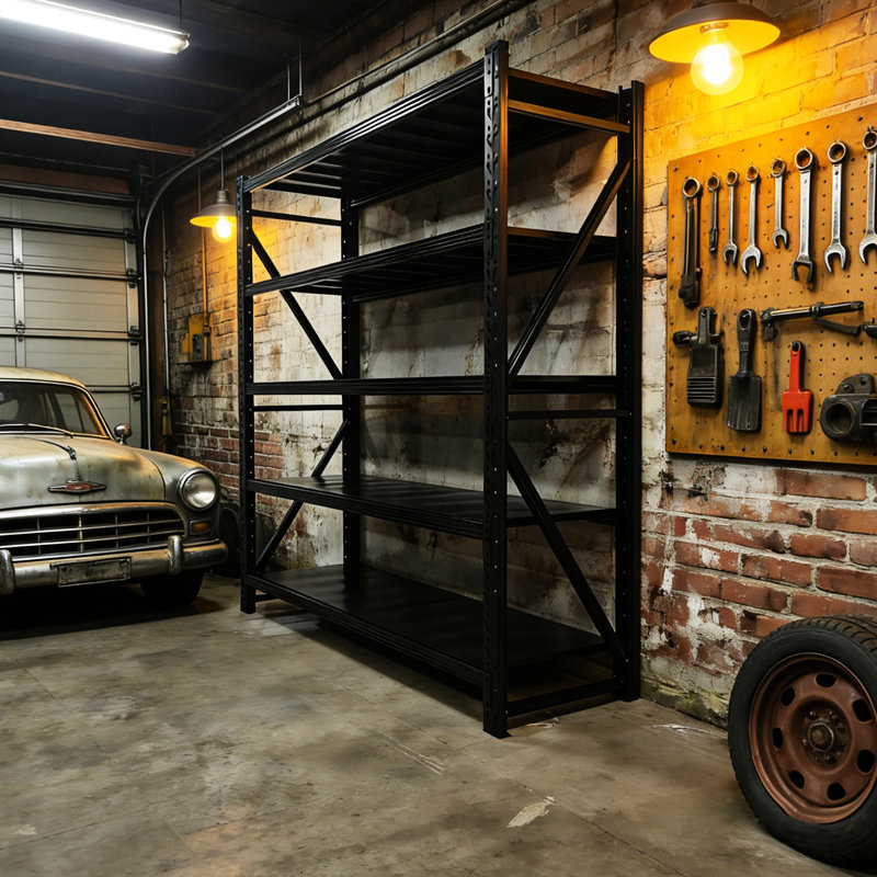 Unité de garage légère à cinq niveaux en métal, 78 po de largeur x 23,4 de profondeur, 78,7 de hauteur, noire, pour tablette de rangement réglable pour bureaux et grandes surfaces, capacité de 1800 lb, placards Pantry idéaux