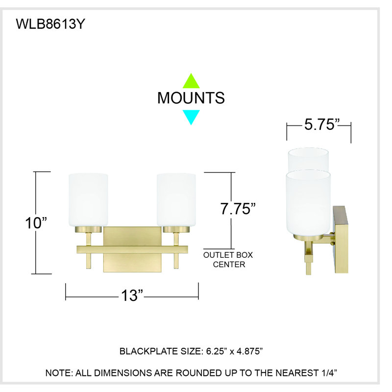 Khemchand 2 - Light Dimmable LED Vanity Light, Satin Brass