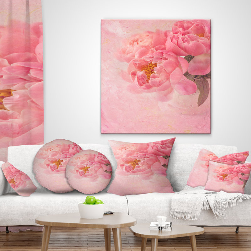 Pivoine sur fond rose - Coussin décoratif à imprimé floral