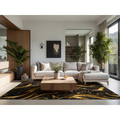 Soft Plush Feinberg New Years Modern & Contemporary Abstract Area Rug in Black – Black Binding