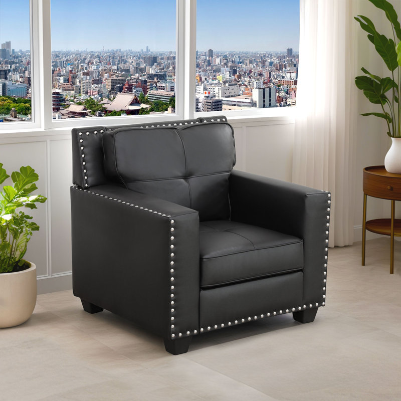 Black Vegan Leather Nailhead Trim Chair