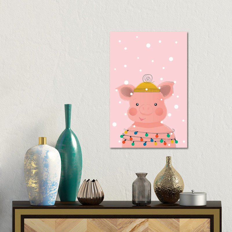 Christmas Animals Cute Pig by Show Me Mars - No Frame Gallery-Wrapped Canvas Giclée on Canvas, 45.72cm H x 30.48cm W