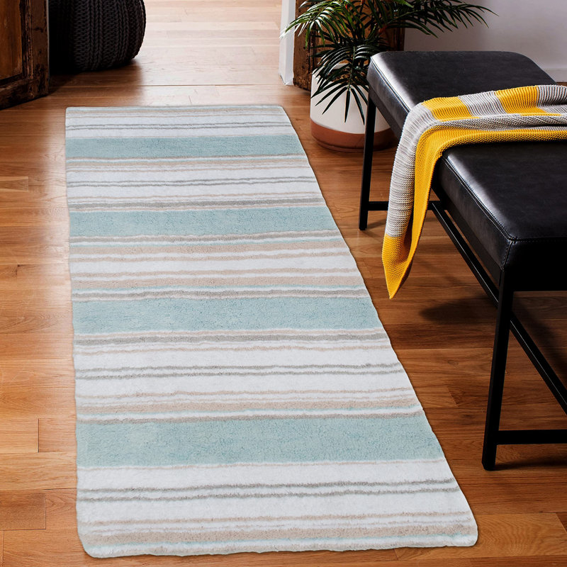 Tapis pour salle de bain Lermitage, L 24 po x L 60 po, Bleu / Beige / Blanc