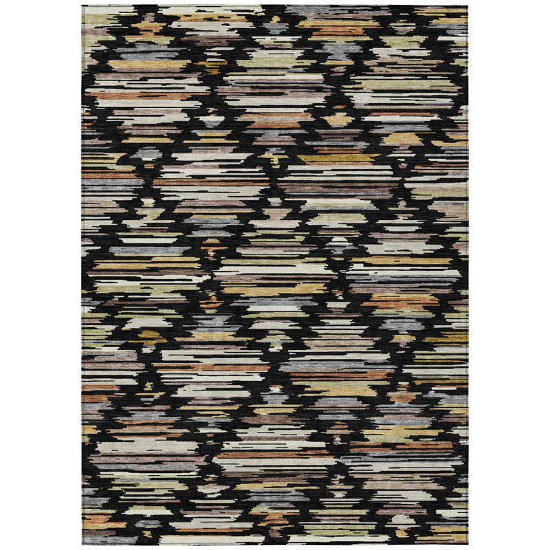 Machine Washable Indoor/Outdoor Chantille ACN2502 Southwest Rug, 5' x 7'6", Black