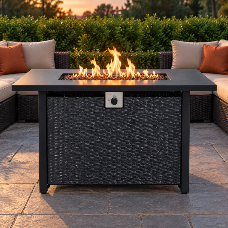 43" 50,000 BTU Propane Fire Pit Table Outdoor Iron Fireplace with Lid
