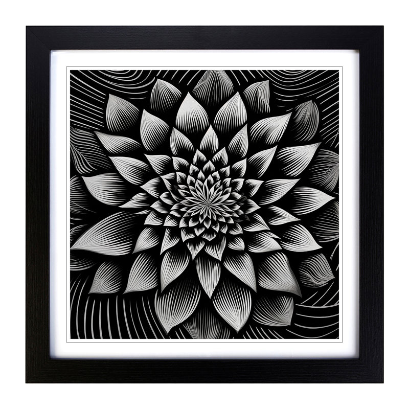 Lotus Flower Op Art - Single Picture Frame Print on Wood, Black