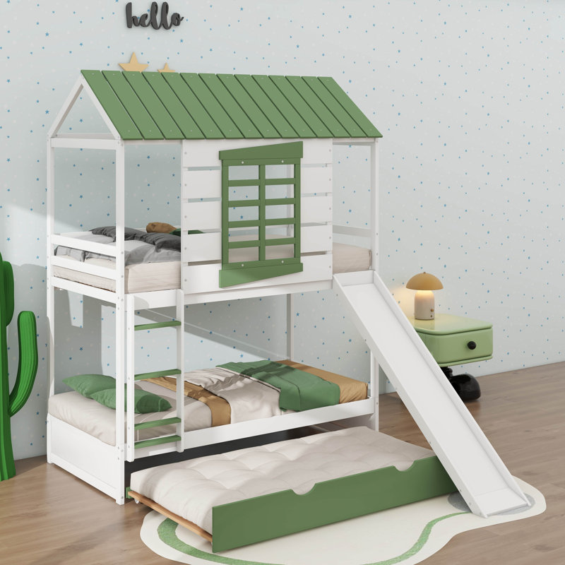 Lit superposé simple au-dessus de simple avec glissière convertible et lit gigogne