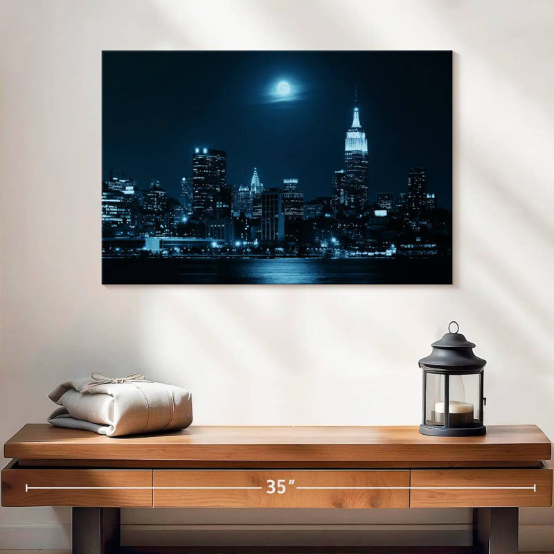 Ravi au lever de la lune sur Manhattan, H 20 po x l 30 po