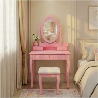 Ensemble de coiffeuse avec miroir et tabouret rembourré Princess