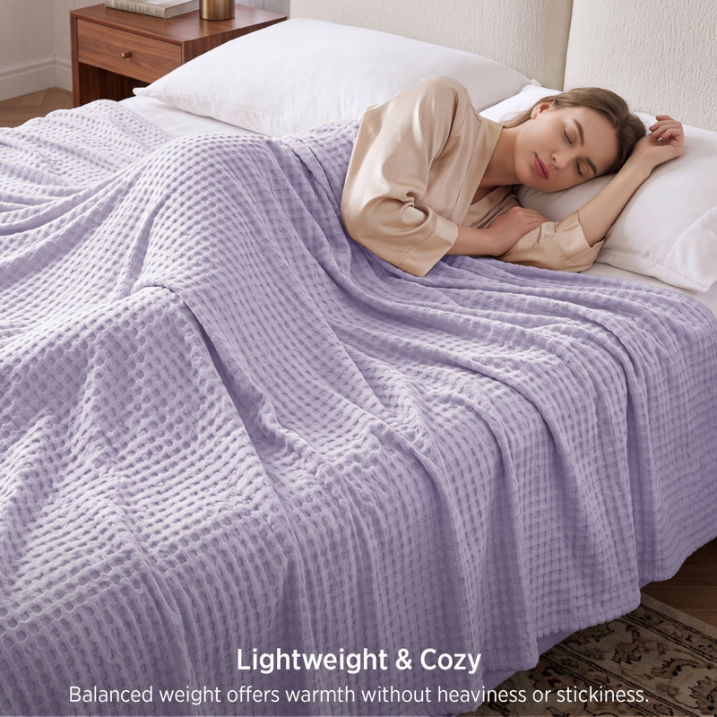 Bedsure 279gsm Cotton & Rayon from Bamboo Waffle Blanket GentleSoft™️, King, Pastel Lilac