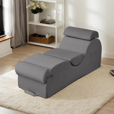 Yoga Chaise Lounge with Headrest, Waist Cushion & Side Pockets
