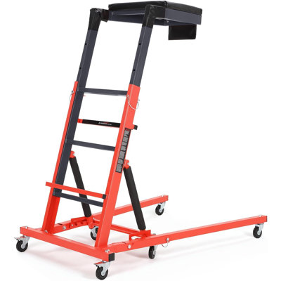 Heavy Duty Topside Engine Creeper 400 LBS Capacity, Adjustable 49-76 Inch Foldable Mechanic Stool w/ 5 Casters & Brakes, Orange+Black