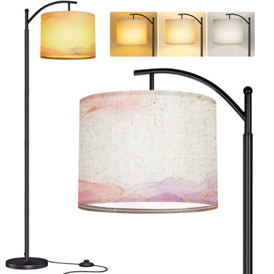  Lampe sur pied à arc Arc en marbre bicolore lavande rose à rayures dorées scintillantes Grande lampe sur pied moderne Abat-jour réglable en lin à 3 couleurs