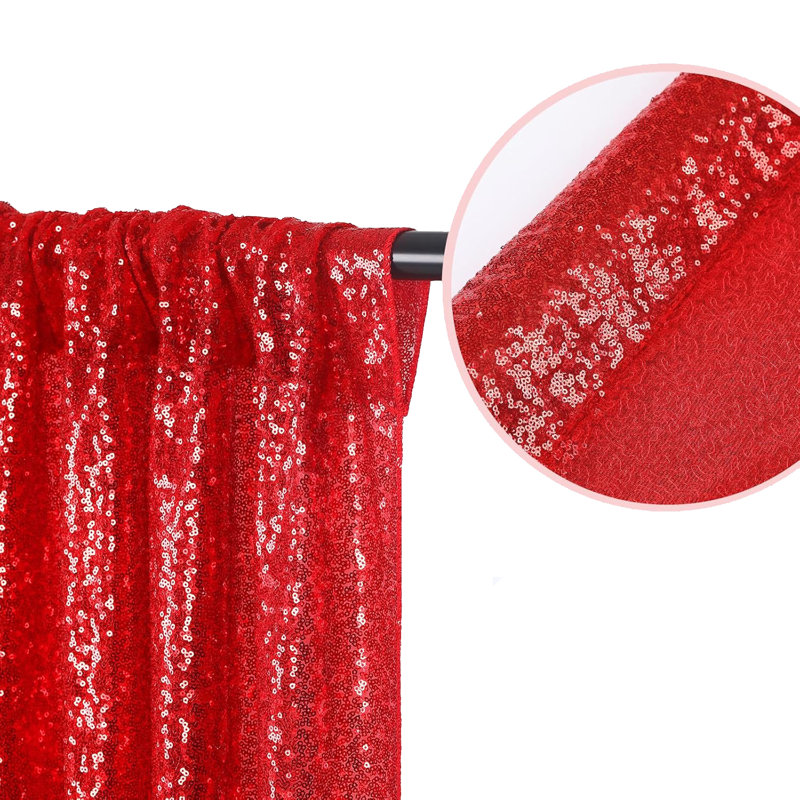 2Pcs Square Sequin Curtain Backdrop 8FT Christmas Party Backdrop Curtains Wedding Stage Decorations, 24" W x 95.7" L, Red