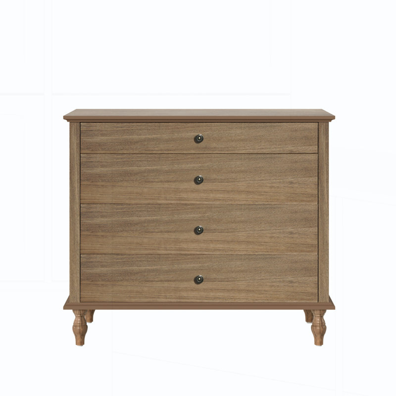 4-Drawer Chest with Solid Wood Foot, Light Brown