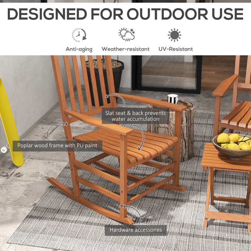 2 Patio Rocking Chair With Side Table, Wooden Relaxing , High Back, 352 Lbs Supported, For Garden, Balcony, Porch, Of 2 Fascinating & Load Capacity,