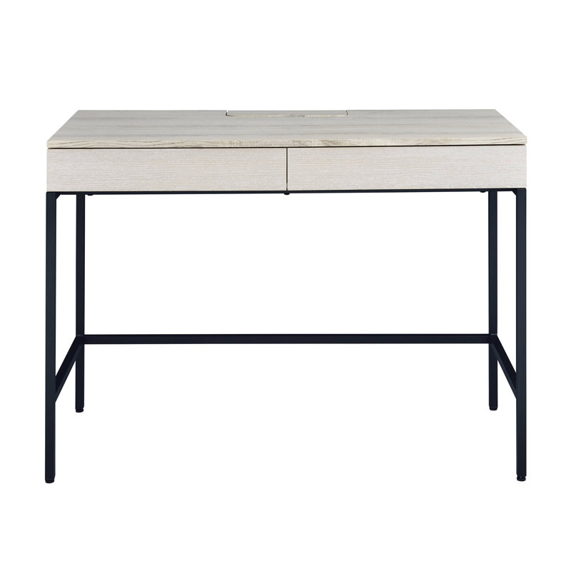 Bureau d'écriture naturel et noir avec 2 tiroirs