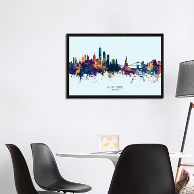 New York Skyline Blue Orange by Michael Tompsett - Print on Canvas