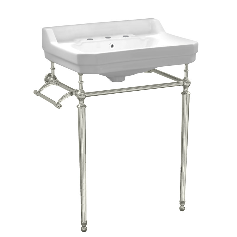 Whitehaus 24" Console with Integrated Rectangular Bowl, Brass Leg Support and Side Towel Bar, 8" Centers