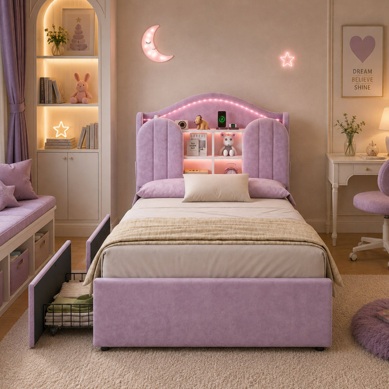 Upholstered Bed, Purple