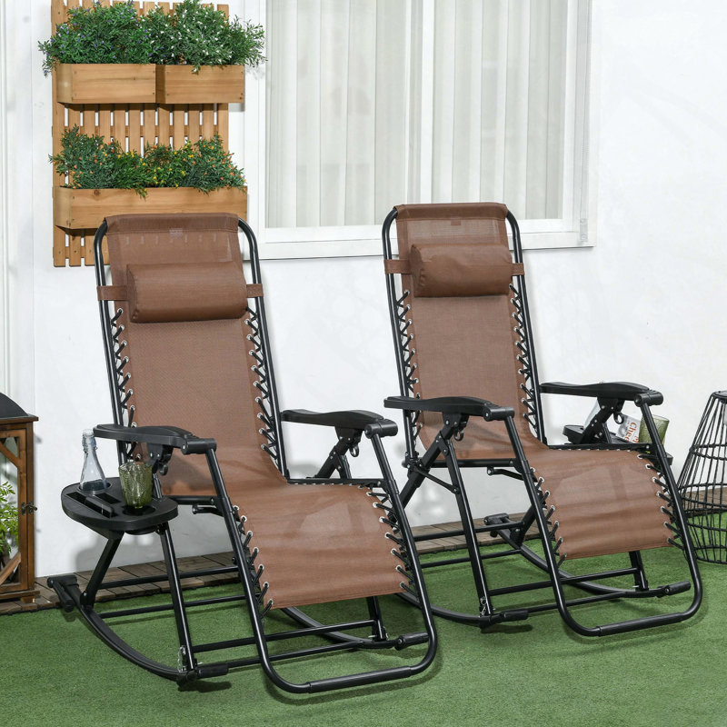 Set of 2 Foldable Zero Gravity Rocking Chairs with Trays