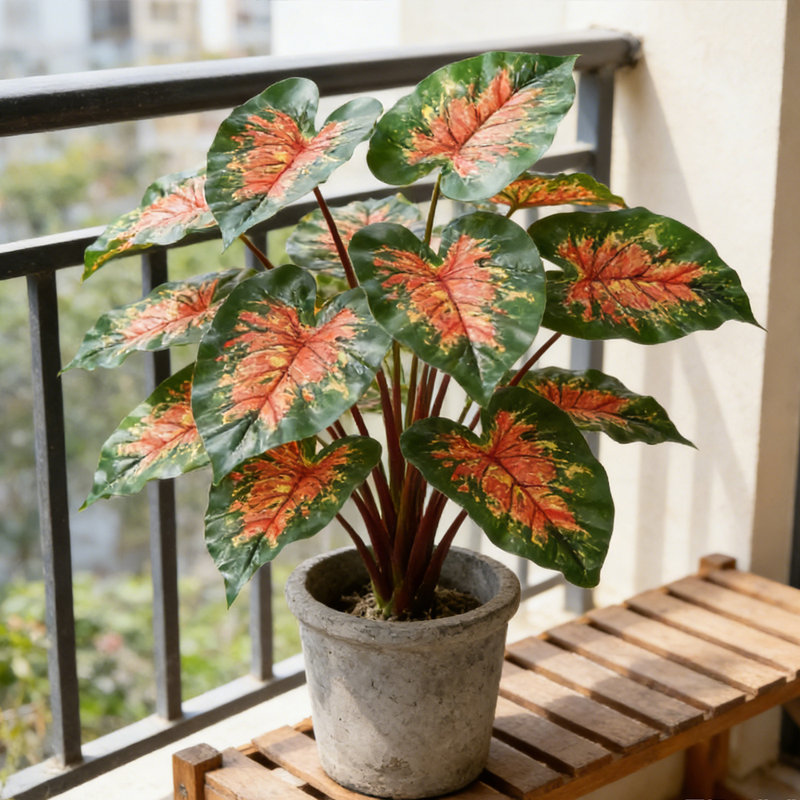 Pot artificiel 27 po Taro Red Core, Vert / Orange