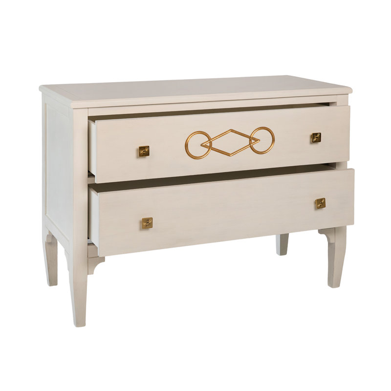 Commode décorative 2 tiroirs Zion, Blanc antique