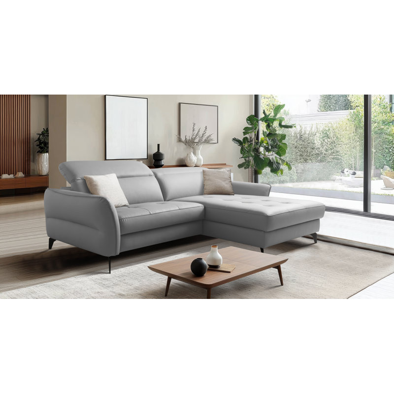 Manchester Leather Corner Sofabed with Adjustable Headrests and Storage, Grey, Right Hand Facing