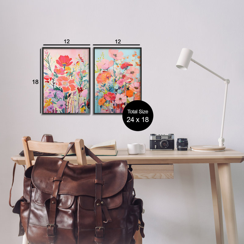  «Bright Contemporary Contemporary Flowers», ensemble de 2 giclées par LSR Design Studio, H 18 po x l 12 po