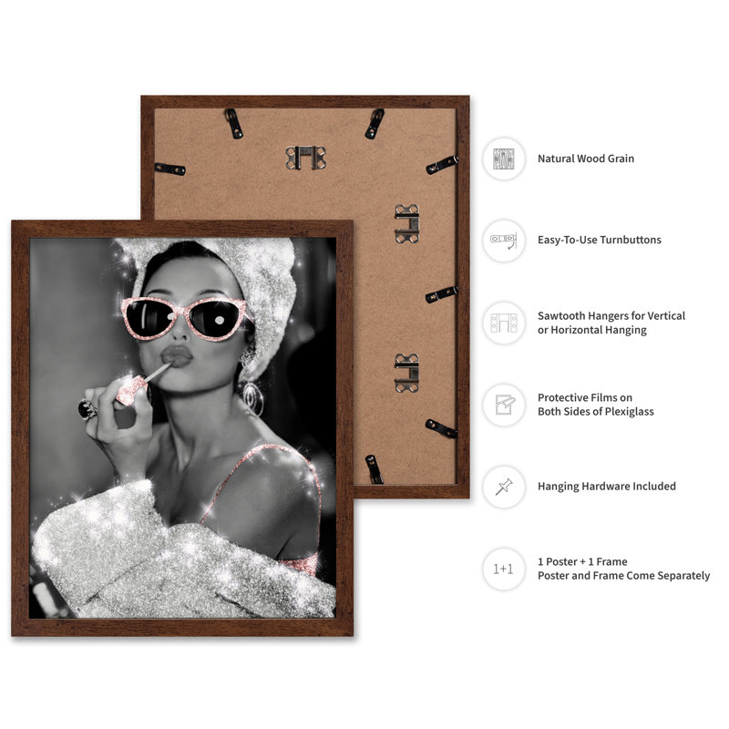 Lunettes de soleil Audrey Hepburn, 16"H x 20"W, Poster, Brown Framed