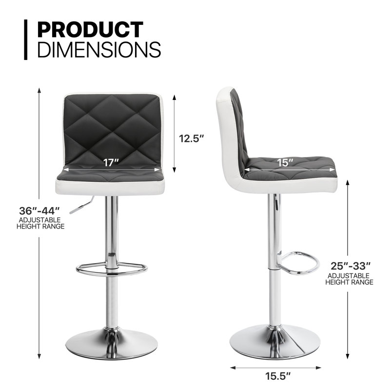 Modern Adjustable Bar Stools, Faux Leather Swivel Counter Height Barstools Chairs with Footrest, Black/White