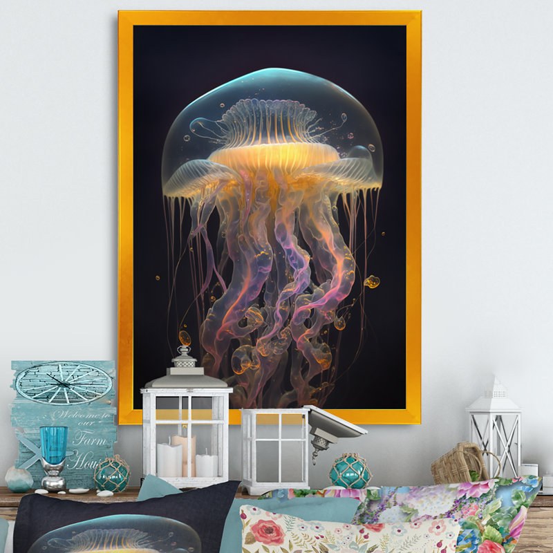 Méduse - reproduction sur toile, Impression dorée sur toile encadrée, L 16 po x H 32 po
