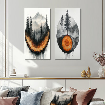 Paysage de montagne blanc pur I - Collection de 2 reproductions de toiles de ferme