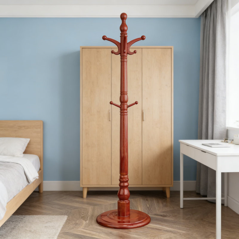 Freestanding Coat Rack With 11 Smooth Hooks And Stable Disc Base, Heavy Duty Vintage Style Wooden Coat Tree For Entryway, Bedroom, Or Hallway