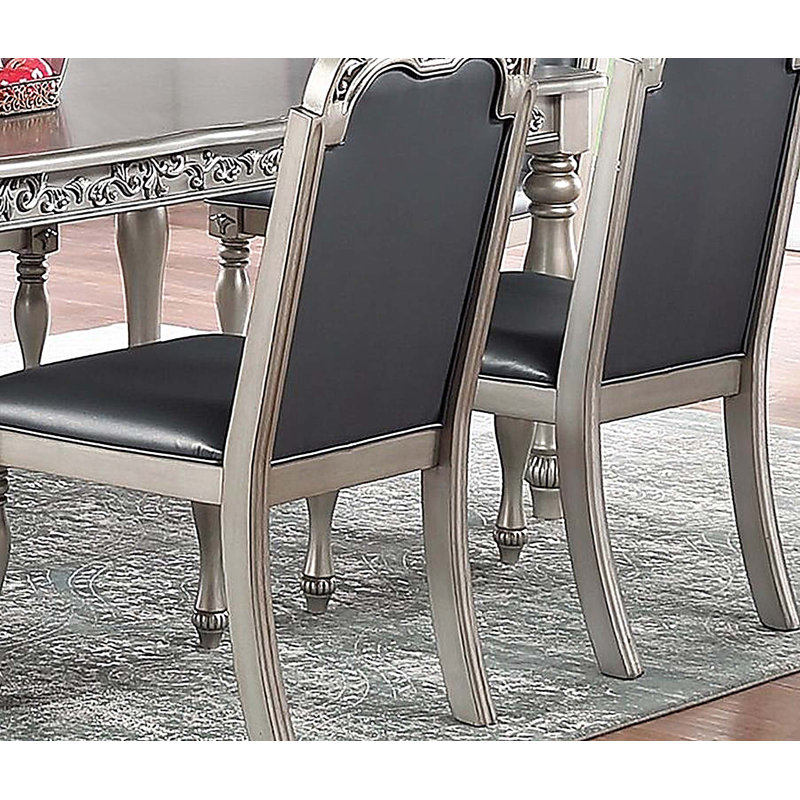 Ensemble de 2 chaises de salle à manger en bois d'hévéa avec coussins à dossier capitonné gris / argent