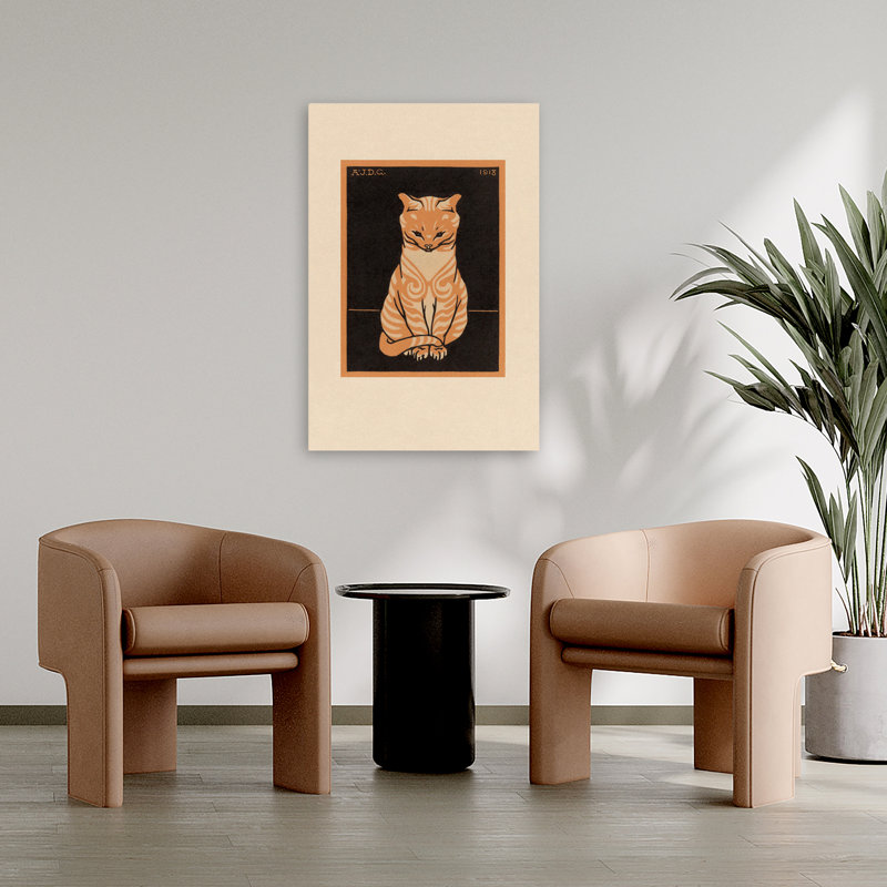 «Sitting Cat», musée d'art vintage, chats, pêche, orange, H 36 po x l 24 po