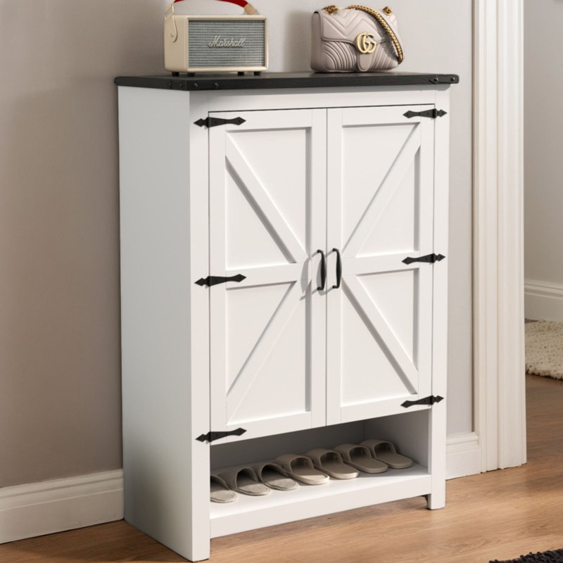Armoire à chaussures avec portes, armoire à chaussures à 6 niveaux avec tablettes réglables pour le vestibule, couloir, blanc