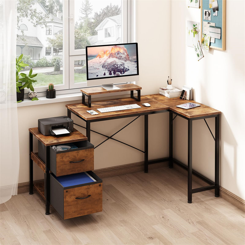 L-Shaped Metal Base Computer Desk