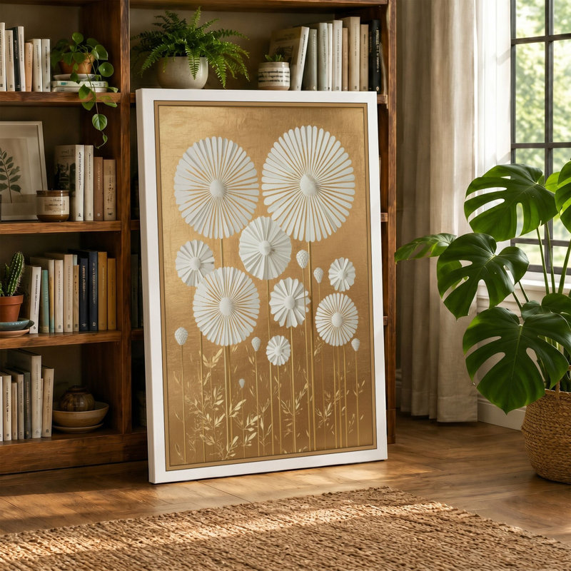 Dandelion Seedheads Botanical - Wrapped Canvas, 30x20 - 76.2 x 50.8 cm, Taupe Border