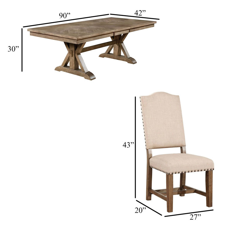Juli 9Pc Dining Table Set With Expandable Leaf, 8 Beige Fabric Chairs