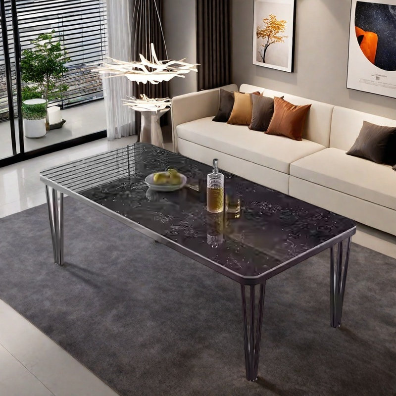 High-end simple modern dining table, Black, 29.5"H x 62.9"L x 33.4"W