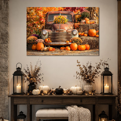 Art mural d'automne, art mural toile citrouille, décoration murale photos d'automne, art mural toile citrouille, art mural d'automne confortable pour ferme ou entrée, 36 po x 48 po