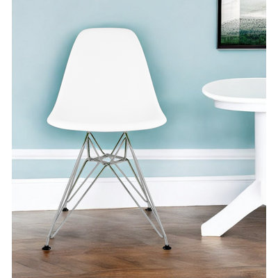White and Silver Steel Dining Side Chair